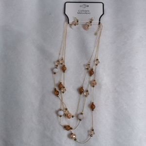 Three Piece Necklace Pierce Earrings Brown Catherine Malandrino